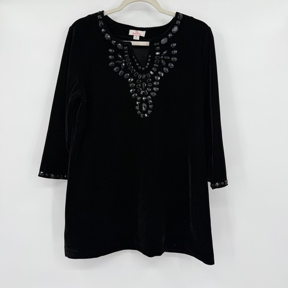 Quacker Factory Tops - VTG Quacker Factory Womens Black Velvet WitchyGoth Top Medium Romantic Goth Vamp